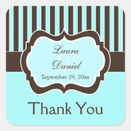 Cuadrada Aqua, Brown, White Striped Wedped Favor Pegatina