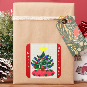 Cuadrada Árbol de Navidad pegatina con Topper de estrella