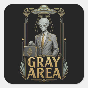 Cuadrada Área Gris Art Deco Pegatina Alien Gris