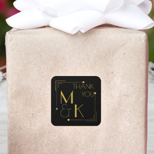 Cuadrada Art Deco Boda Black Gold Gracias Pegatina