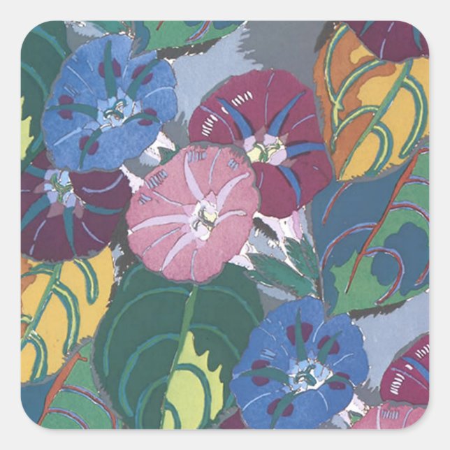 Cuadrada Art Deco Petunias - Pegatina (Anverso)