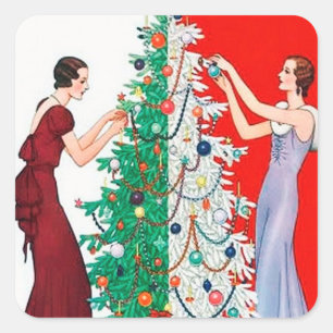 Cuadrada Art deco retro vintage pegatina de Navidad