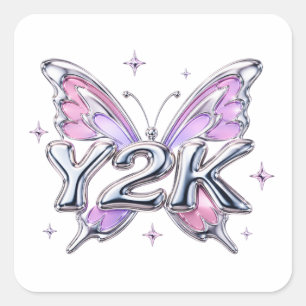 Cuadrada Arte de pegatina de mariposa cromada Y2K