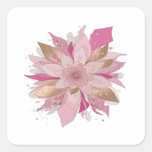 Cuadrada Arte de pegatina de plata premium FLOR ROSA