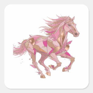 Cuadrada Arte de pegatina de PONY ROSA Y DORADO Plateado Di