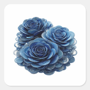 Cuadrada Arte de pegatina ROSAS AZULES Plateado Brillante