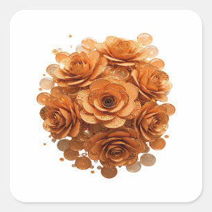 Cuadrada Arte de pegatina ROSAS DORADAS plateadas llamativa