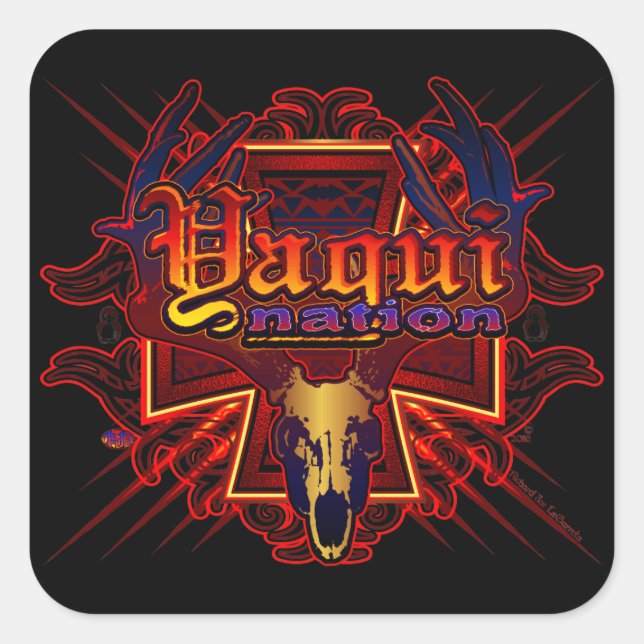 Cuadrada Arte pegatina de diseño de Yaqui Nation Deer Skull (Anverso)