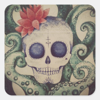 Cuadrada arte pegatina estilo tatuaje de la calavera de azú