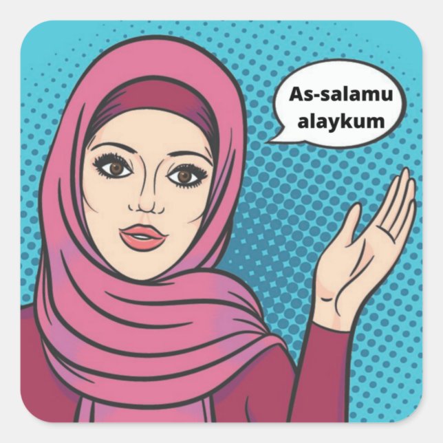 Cuadrada Assalamu Alaykum - Chica musulmana en Pegatina hij (Anverso)