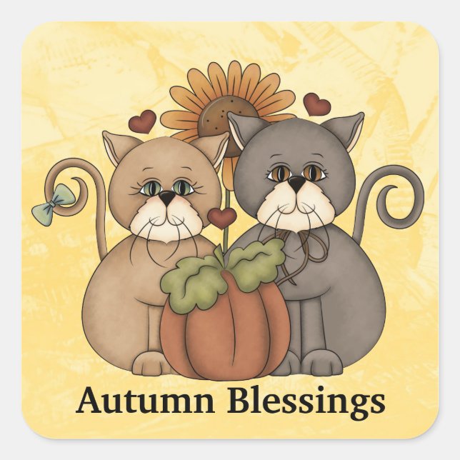 Cuadrada Autumn Blessings pegatina (Anverso)