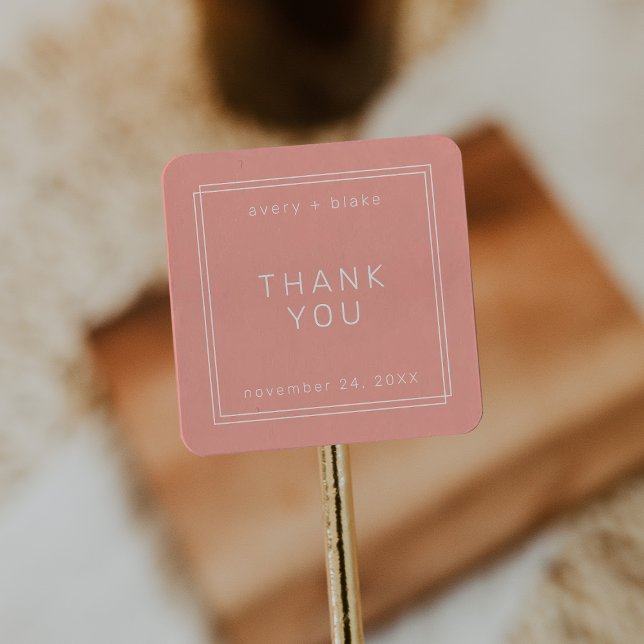 Cuadrada AVERY Mínimo Boda Rubor Gracias Pegatina (AVERY Minimal Blush Wedding Thank You Sticker)