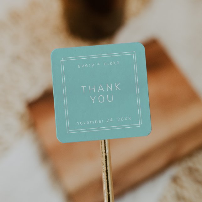 Cuadrada AVERY Moderno Mint Green Boda Gracias Pegatina (AVERY Modern Mint Green Wedding Thank You Sticker)