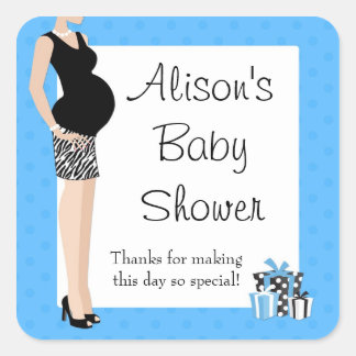 Cuadrada Azul Baby Shower Gracias Pegatina