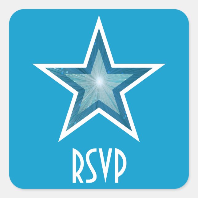 Cuadrada Azul Estrella azul pegatina cuadrado RSVP (Anverso)