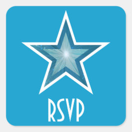 Cuadrada Azul Estrella azul pegatina cuadrado RSVP