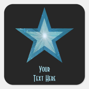 Cuadrada Azul Estrella 'Tu texto' pegatina cuadrado negro