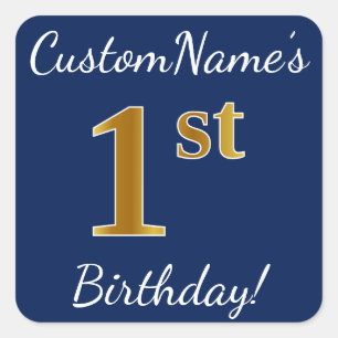 Cuadrada Azul, Faux Gold Primer cumpleaños + Pegatina de no