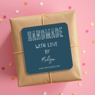 Cuadrada Azul oscuro hecho a mano con Pegatina de Love Squa