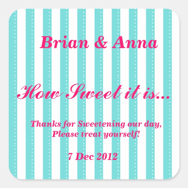 Cuadrada azul y rosa caliente Cómo dulce Pegatina (Anverso)