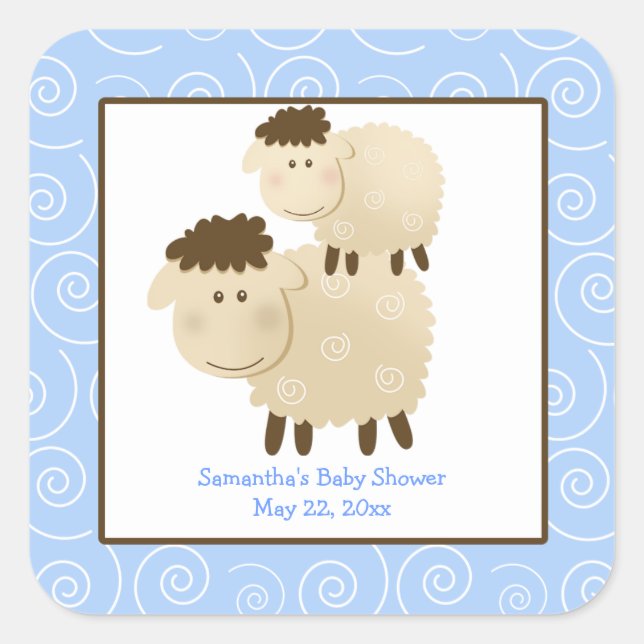 Cuadrada Baa Baa Sheep Blue SQUARE Favor Pegatina (Anverso)
