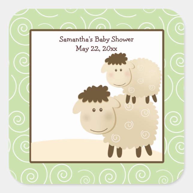 Cuadrada Baa Baa Sheep Neutral Green SQUARE Favor Pegatina (Anverso)