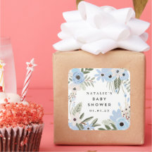 Baby Boy Blue Floral Gran Pegatina Baby Shower