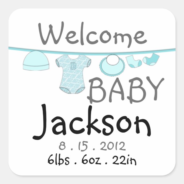 Cuadrada Baby Boy Shower Clothes Line Pegatina cuadrado (Anverso)