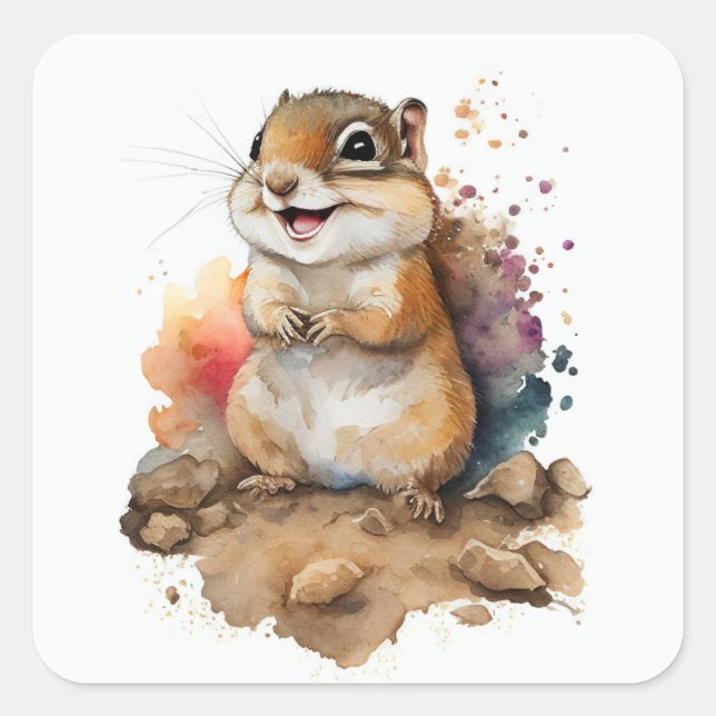 Cuadrada Baby Chipmunk Woodland Animal Art pegatina (Anverso)