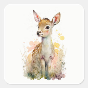 Cuadrada Baby Deer   Fawn   Pegatina de Arte Animal de Wood