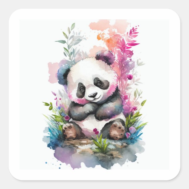 Cuadrada Baby Panda Bear Square Pegatina (Anverso)