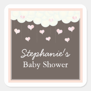 Cuadrada Baby Shower de nubes y corazones para Pegatina Chi