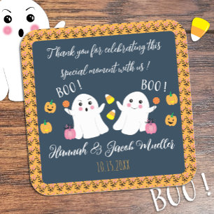 Cuadrada Baby Shower Ghosts Gracias Pegatina De Favor Azul