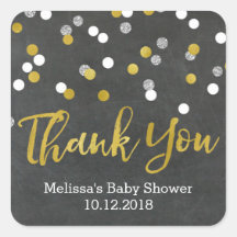 Baby Shower Silver Confetti Gold Gracias Pegatina