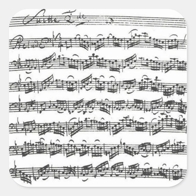 Cuadrada Bach Cello Suite Manuscript Square Pegatina (Anverso)