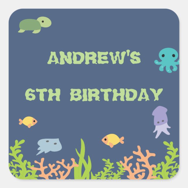 Cuadrada Bajo el Pegatina del Partido del Cumpleaños del Ma (Anverso)