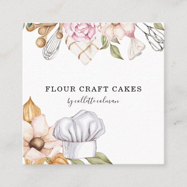 Cuadrada Bakery Pastry Watercolor - Tarjeta de visita (Anverso)