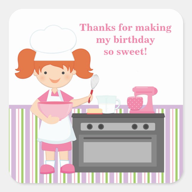 Cuadrada Baking Birday Party Pegatina Red Hair (Anverso)