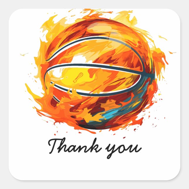 Cuadrada Baloncesto gracias Pegatina (Anverso)