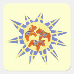 Cuadrada Bandera y pegatina suecos de Dala