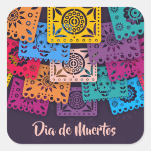 Cuadrada Banderas de Día de Muertos de colores   Pegatina