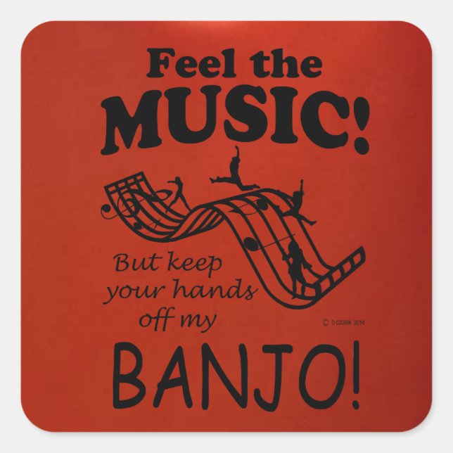 Cuadrada Banjo Siente El Pegatina De Music Square (Anverso)