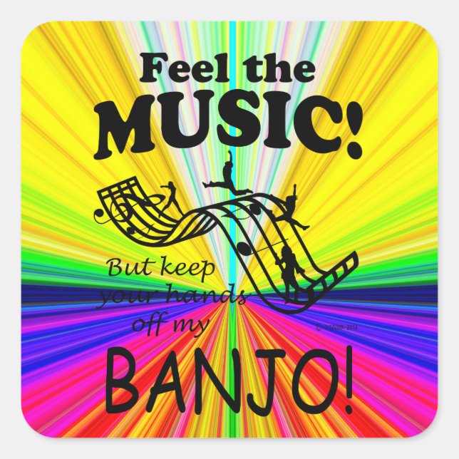 Cuadrada Banjo Siente El Pegatina De Music Square (Anverso)