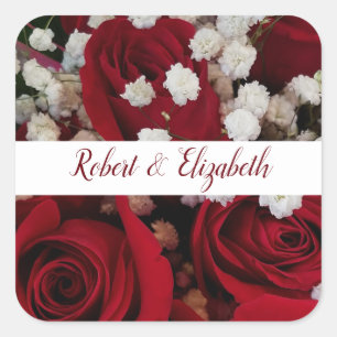 Cuadrada Banner blanco Roses Roses Rojos boda pegatina