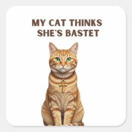 Cuadrada Bastet Cat Ancient Premium Pegatina Gold Ankh