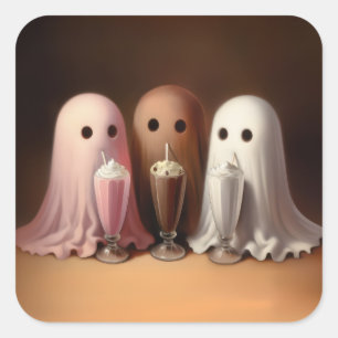 Cuadrada Batidos de trío de fantasmas lindos Pegatina de Ha