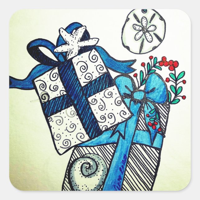 Cuadrada Beachy Presenta Pegatina (Anverso)