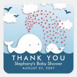 Cuadrada Bebé elegante de ballenas blancas gracias Pegatina