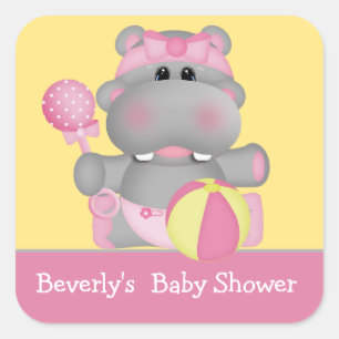 Cuadrada Bebé Hippo Baby Shower Pegatina