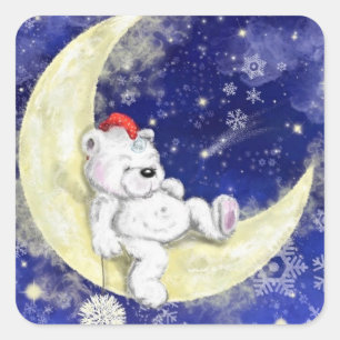 Cuadrada Bebés Navidades Pegatina de oso